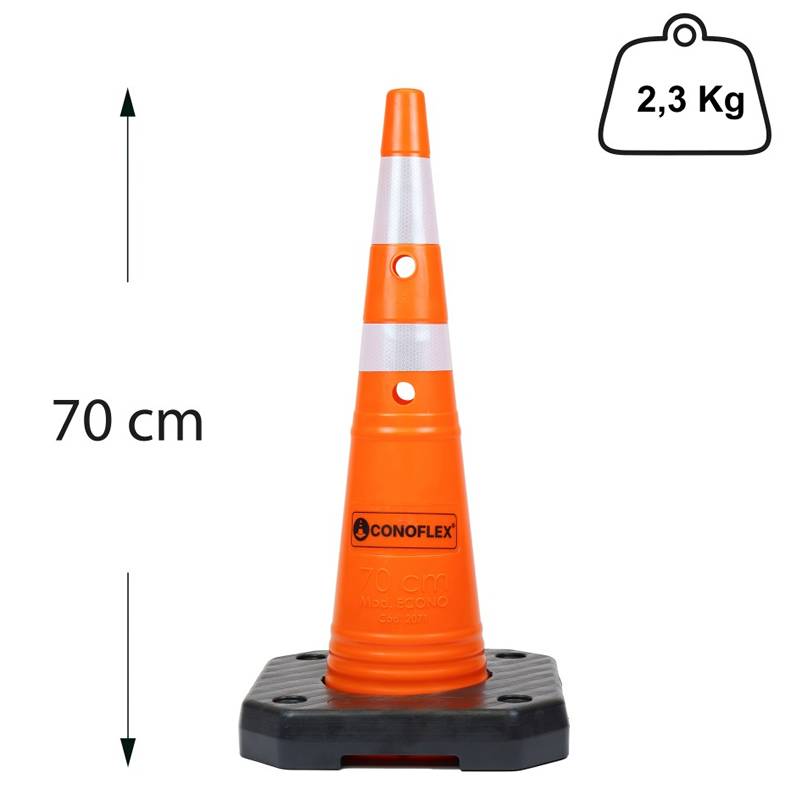 Cono 70 Cm Con Reflectivos Semiflexible Econo Base Negra Conoflex